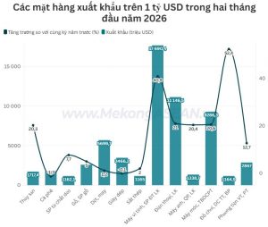 Việt Nam nhập siêu gần 3 tỷ USD trong hai tháng đầu năm 2026