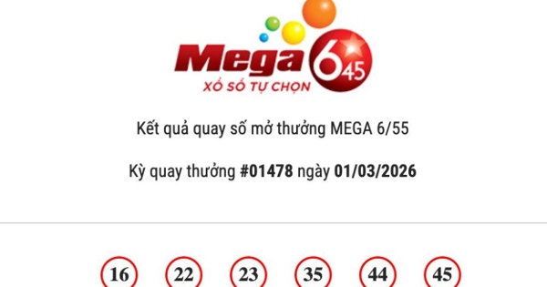 Kết quả Vietlott Mega 6/45 ngày 01/03/2026 Jackpot hơn 13,5 tỷ đồng vô chủ