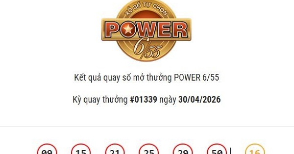 Kết quả Vietlott Power 6/55 ngày 30/04/2026 cả hai giải Jackpot đều không có chủ nhân trúng thưởng