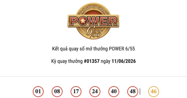 Kết quả Vietlott Power 6/55 ngày 11/06/2026: Cả hai giải Jackpot đều bất ngờ không có người trúng