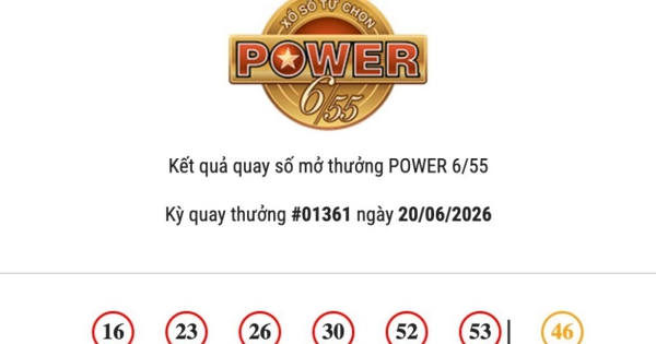 Kết quả Vietlott Power 6/55 ngày 20/06/2026 cả hai giải Jackpot đều không có chủ nhân trúng thưởng