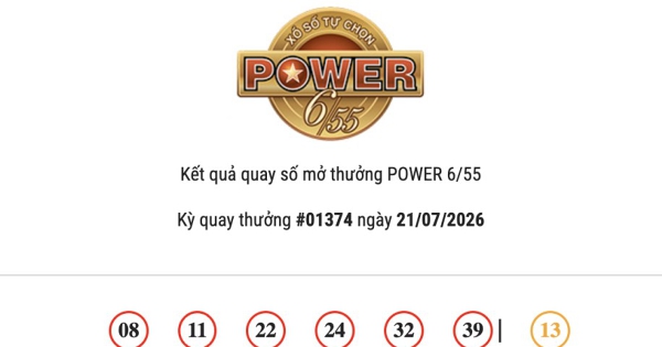 Kết quả Vietlott Power 6/55 ngày 21/07/2026 cả hai giải Jackpot đều không có chủ nhân trúng thưởng