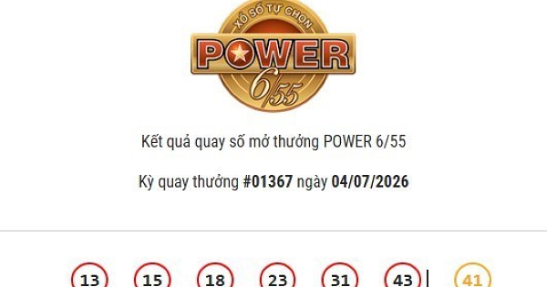 Kết quả Vietlott Power 6/55 ngày 04/07/2026 Jackpot 2 hơn 4,1 tỷ đồng đã có chủ