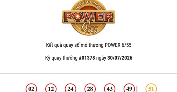 Kết quả Vietlott Power 6/55 ngày 30/07/2026 cả hai giải Jackpot đều không có chủ nhân trúng thưởng