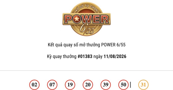 Kết quả Vietlott Power 6/55 ngày 11/08/2026 cả hai giải Jackpot đều vắng chủ