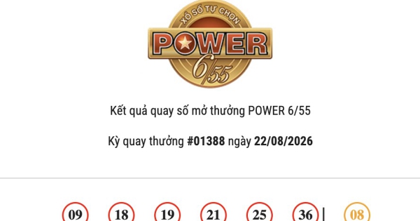 Kết quả Vietlott Power 6/55 ngày 22/08/2026 cả hai giải Jackpot đều không có chủ nhân trúng thưởng