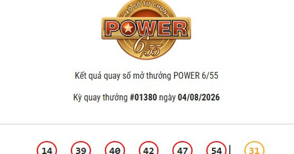 Kết quả Vietlott Power 6/55 ngày 04/08/2026 Jackpot 2 hơn 4,6 tỷ đồng đã có chủ