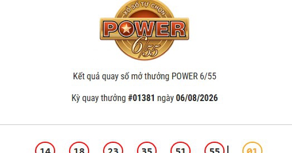 Kết quả Vietlott Power 6/55 ngày 06/08/2026 Jackpot 2 hơn 3,3 tỷ đồng đã có chủ