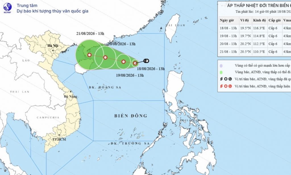 Áp thấp nhiệt đới hướng về phía Bắc chưa có dấu hiệu mạnh lên thành bão