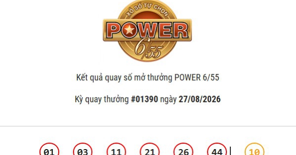 Kết quả Vietlott Power 6/55 ngày 27/08/2026 Jackpot 2 hơn 2,2 tỷ đồng đã có chủ