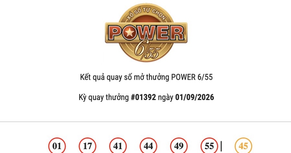 Kết quả Vietlott Power 6/55 hôm nay 01/09/2026 cả hai giải Jackpot đều không có chủ nhân trúng thưởng
